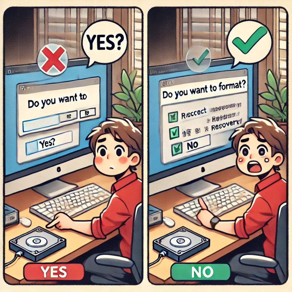 「フォーマットしますか？」の警告が出た時の正しい対処法